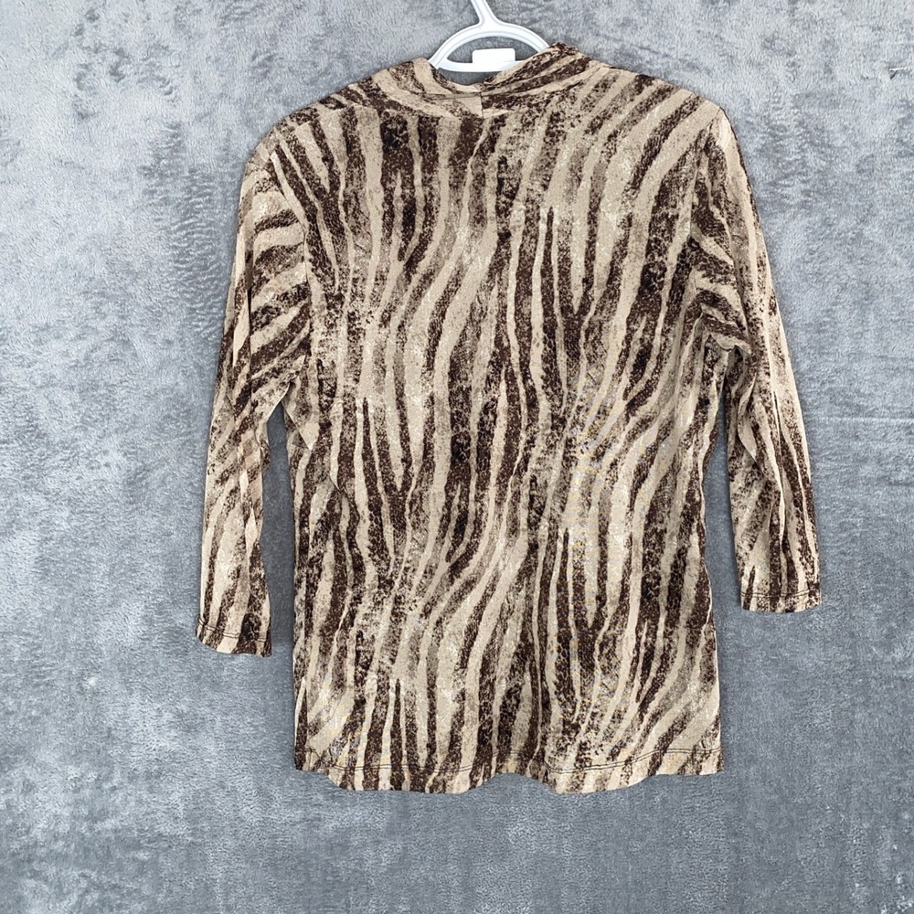 Dana Buchman L  Animal Print Brown Sheer 3/4 Sleeve Top Y2K Mob Wife